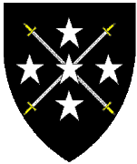 Adelicia of Cumbria, Sable, four swords in saltire conjoined at the points proper, overall five mullets in cross argent.